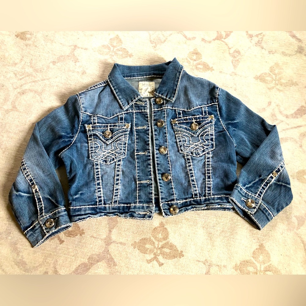 LA Idol jean jacket with embellishments cropped size L